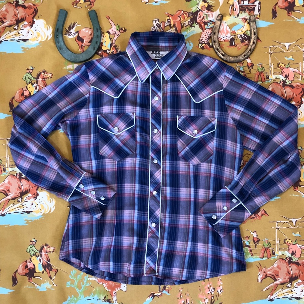 💜Vintage Purple Plaid Pearl Snap Cowgirl Shirt💜